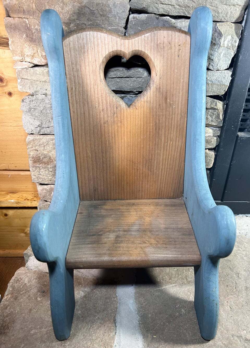 Country Kitschy Heart Blue, Doll Display Chair Shelf .